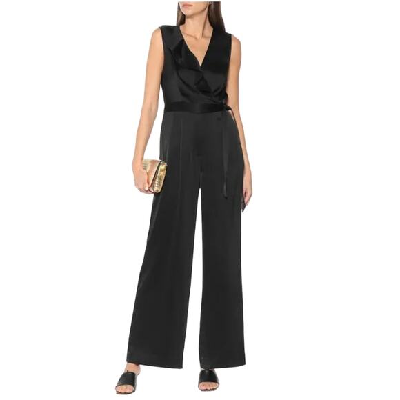 Diane von Furstenberg Sol wrap-effect satin wide-leg jumpsuit Size 2 NWT - Picture 1 of 13